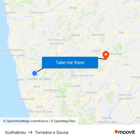 Guilhabreu to Torrados e Sousa map