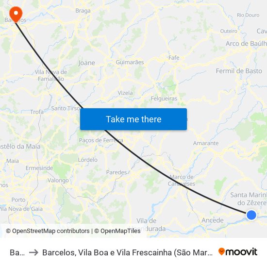 Baião to Barcelos, Vila Boa e Vila Frescainha (São Martinho e São Pedro) map