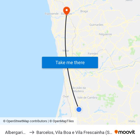 Albergaria-A-Velha to Barcelos, Vila Boa e Vila Frescainha (São Martinho e São Pedro) map