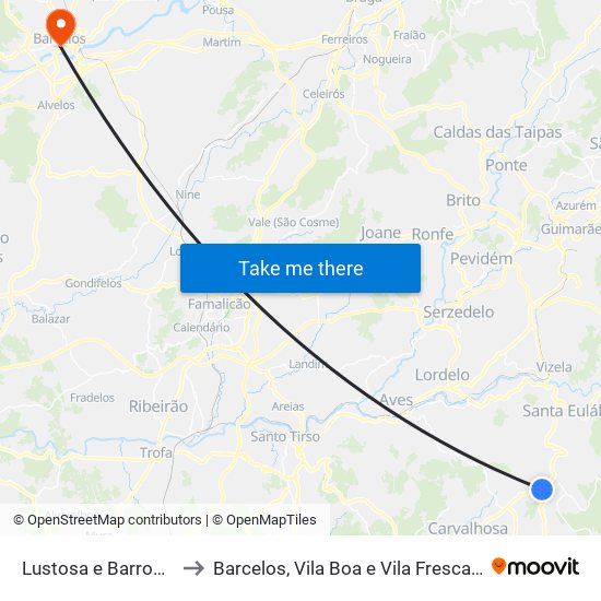 Lustosa e Barrosas (Santo Estêvão) to Barcelos, Vila Boa e Vila Frescainha (São Martinho e São Pedro) map