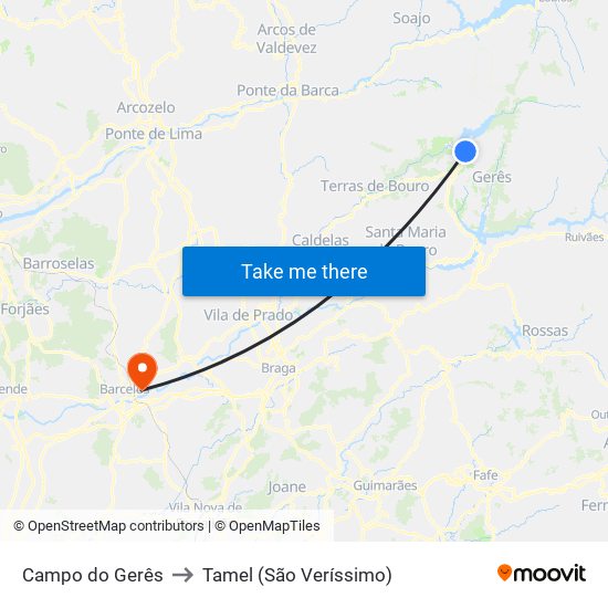 Campo do Gerês to Tamel (São Veríssimo) map