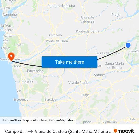 Campo do Gerês to Viana do Castelo (Santa Maria Maior e Monserrate) e Meadela map