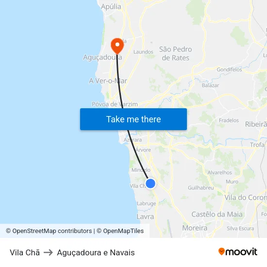 Vila Chã to Aguçadoura e Navais map