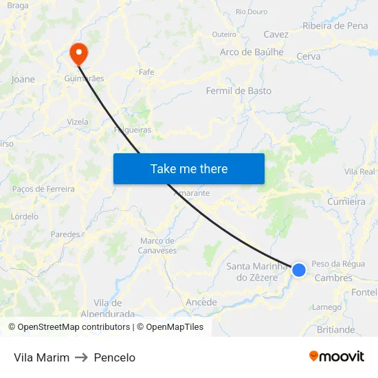 Vila Marim to Pencelo map