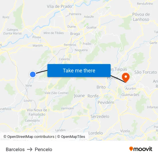 Barcelos to Pencelo map