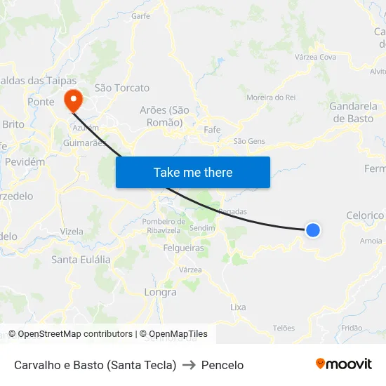 Carvalho e Basto (Santa Tecla) to Pencelo map