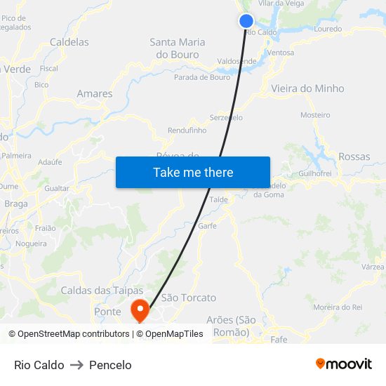 Rio Caldo to Pencelo map
