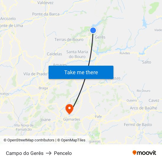 Campo do Gerês to Pencelo map