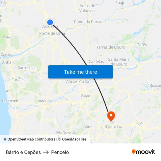 Bárrio e Cepões to Pencelo map