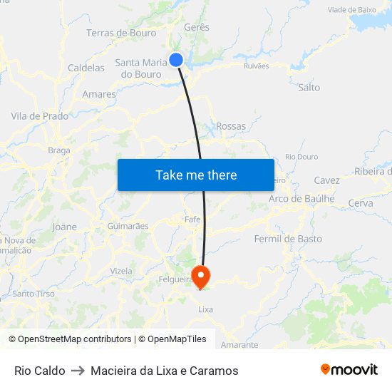 Rio Caldo to Macieira da Lixa e Caramos map
