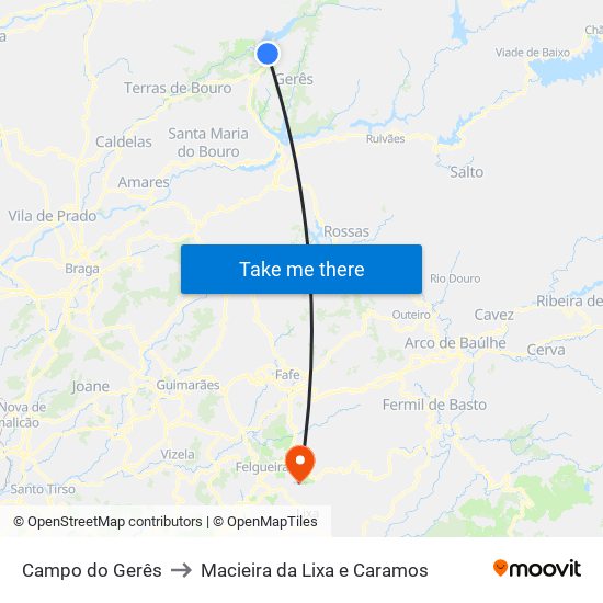 Campo do Gerês to Macieira da Lixa e Caramos map