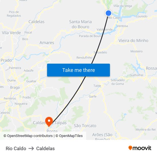 Rio Caldo to Caldelas map