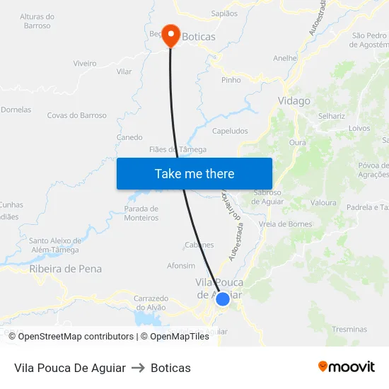 Vila Pouca De Aguiar to Boticas map