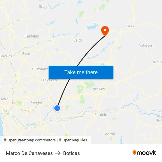 Marco De Canaveses to Boticas map