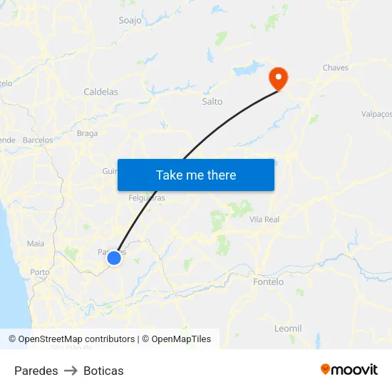 Paredes to Boticas map