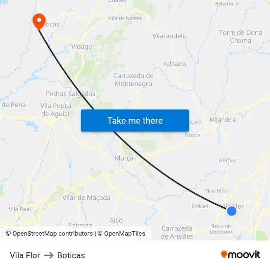 Vila Flor to Boticas map