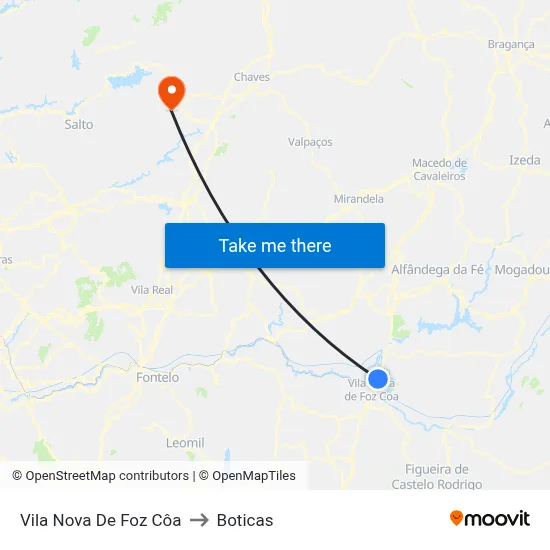 Vila Nova De Foz Côa to Boticas map