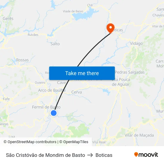 São Cristóvão de Mondim de Basto to Boticas map