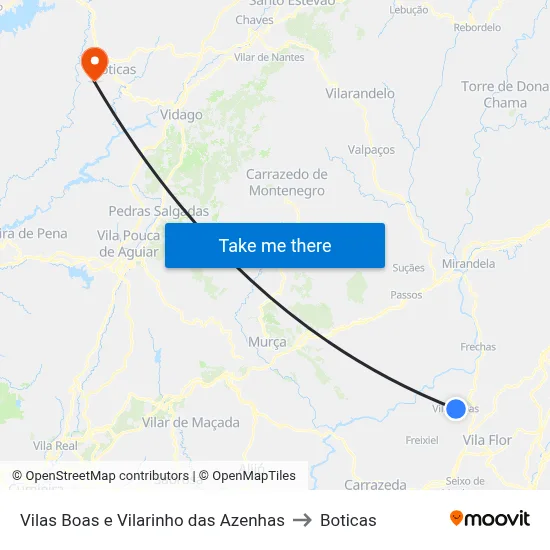 Vilas Boas e Vilarinho das Azenhas to Boticas map