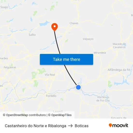 Castanheiro do Norte e Ribalonga to Boticas map