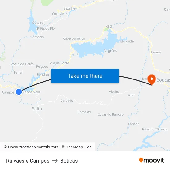 Ruivães e Campos to Boticas map