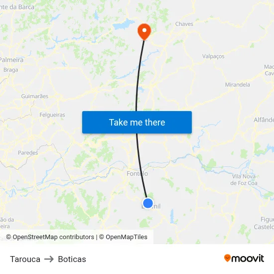 Tarouca to Boticas map