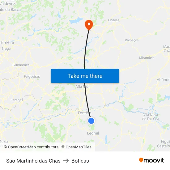 São Martinho das Chãs to Boticas map