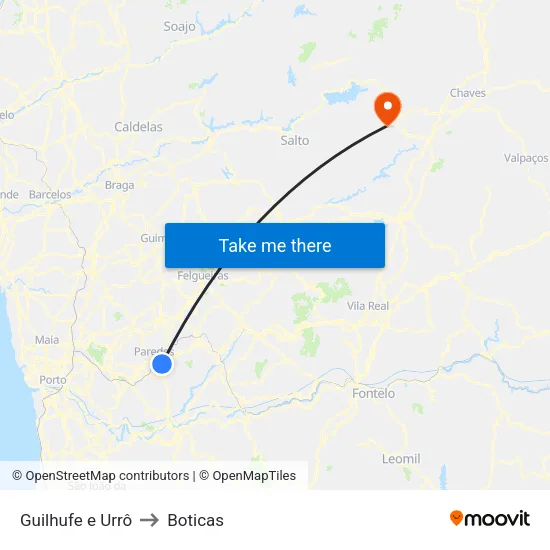 Guilhufe e Urrô to Boticas map