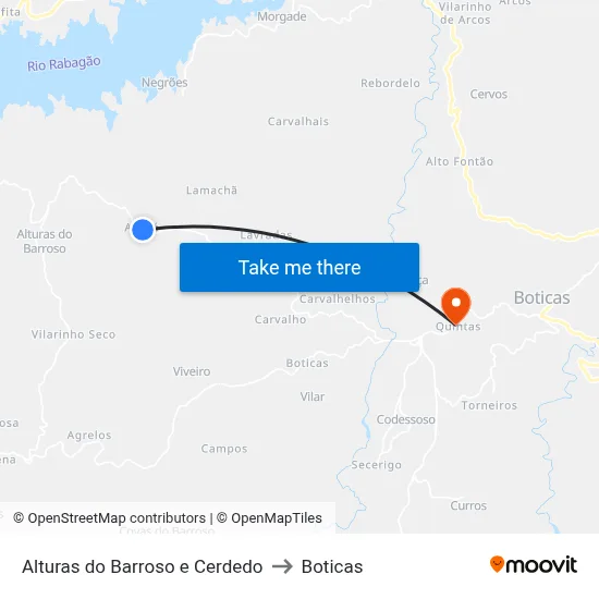 Alturas do Barroso e Cerdedo to Boticas map