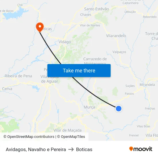 Avidagos, Navalho e Pereira to Boticas map