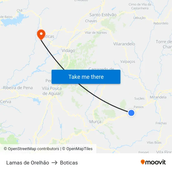 Lamas de Orelhão to Boticas map
