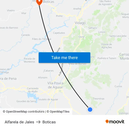 Alfarela de Jales to Boticas map