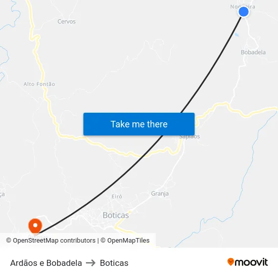 Ardãos e Bobadela to Boticas map