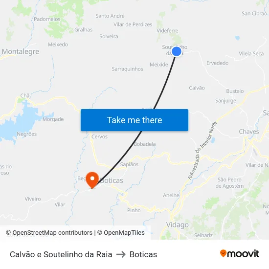 Calvão e Soutelinho da Raia to Boticas map