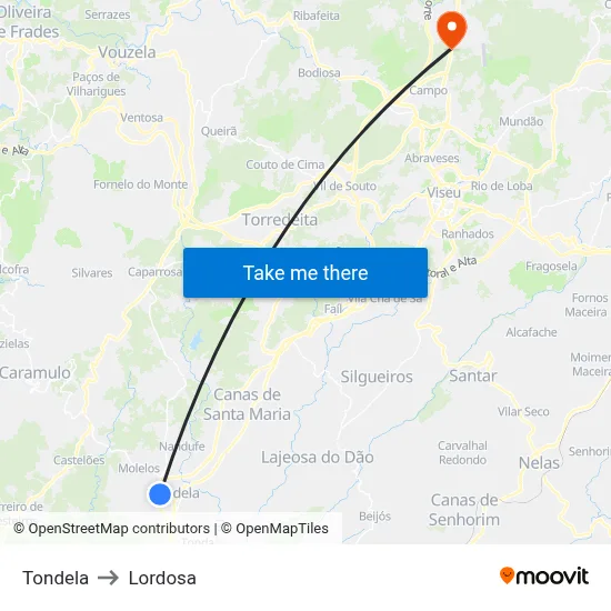 Tondela to Lordosa map