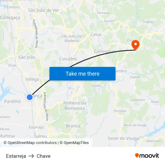 Estarreja to Chave map