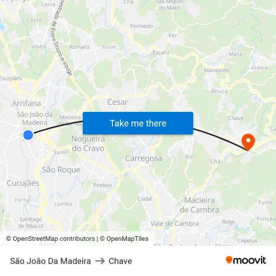 São João Da Madeira to Chave map