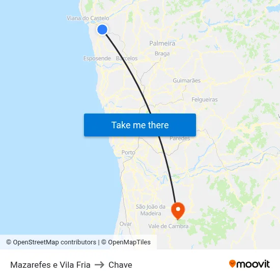 Mazarefes e Vila Fria to Chave map