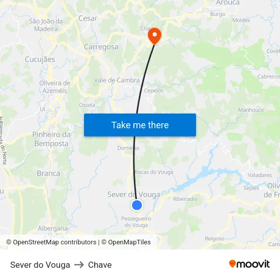 Sever do Vouga to Chave map