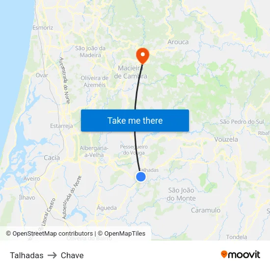 Talhadas to Chave map