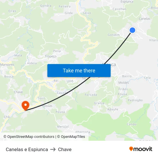 Canelas e Espiunca to Chave map