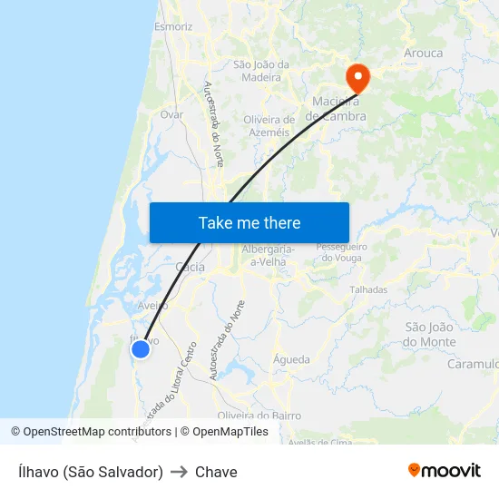 Ílhavo (São Salvador) to Chave map