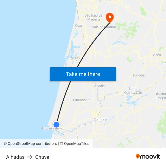 Alhadas to Chave map