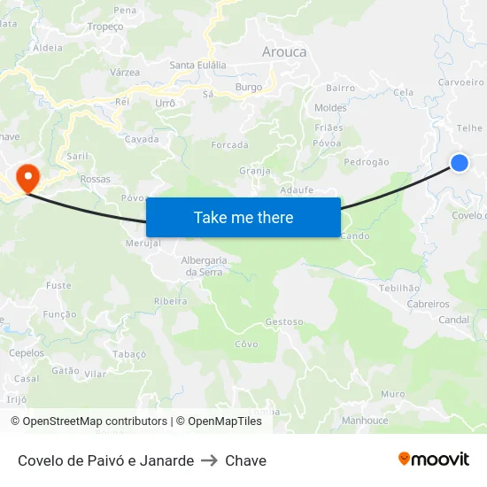 Covelo de Paivó e Janarde to Chave map
