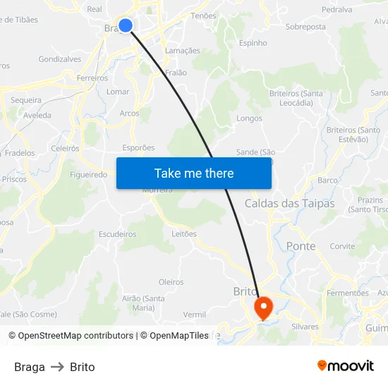 Braga to Brito map