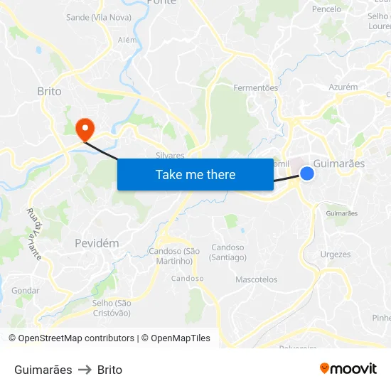 Guimarães to Brito map