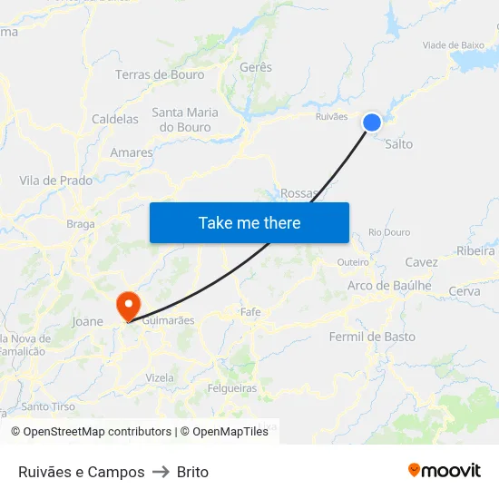 Ruivães e Campos to Brito map