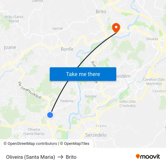 Oliveira (Santa Maria) to Brito map