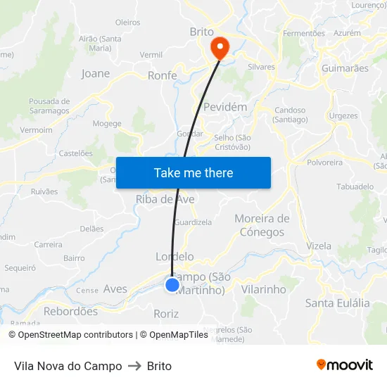 Vila Nova do Campo to Brito map
