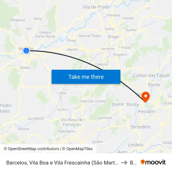 Barcelos, Vila Boa e Vila Frescainha (São Martinho e São Pedro) to Brito map